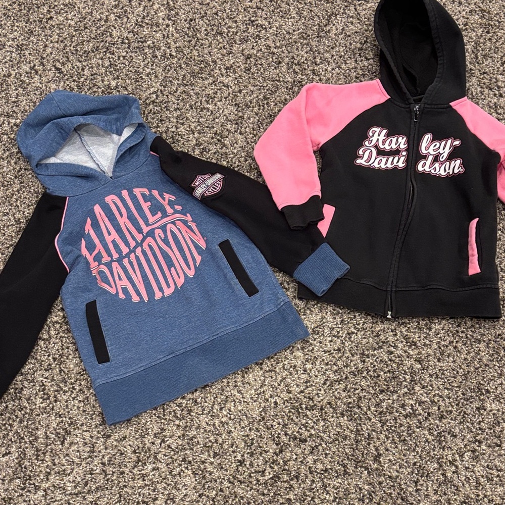 Harley-Davidson Kids' Blue and Black Hoodies with Pink Accents